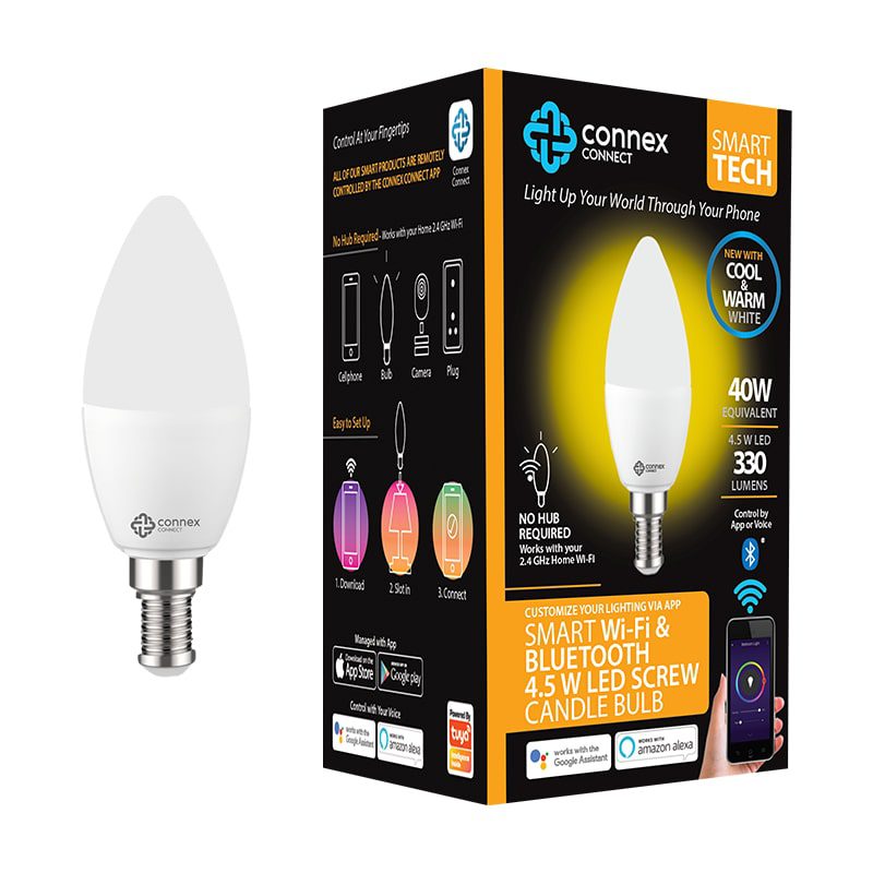Connex Connect Smart Wi-Fi & Bluetooth LED Screw Candle Bulb
